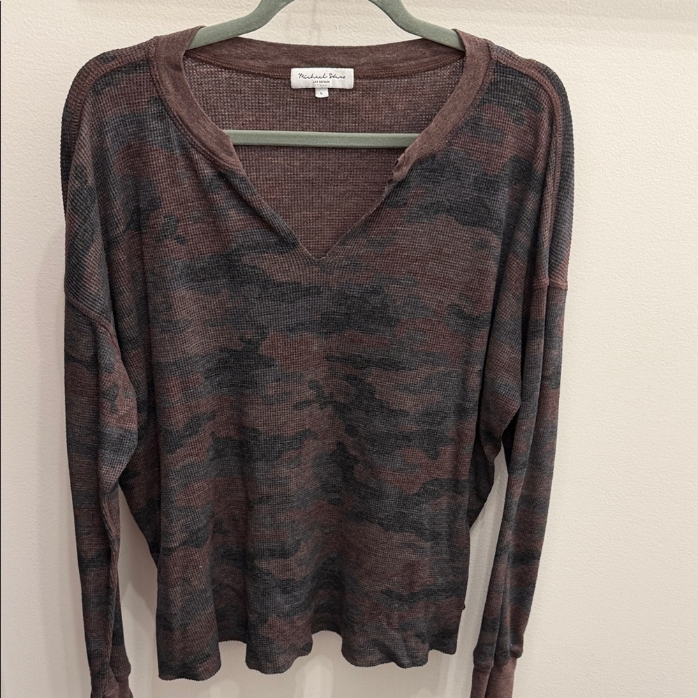 Michael Stars Brown and Gray Camo Long Sleeve Tee